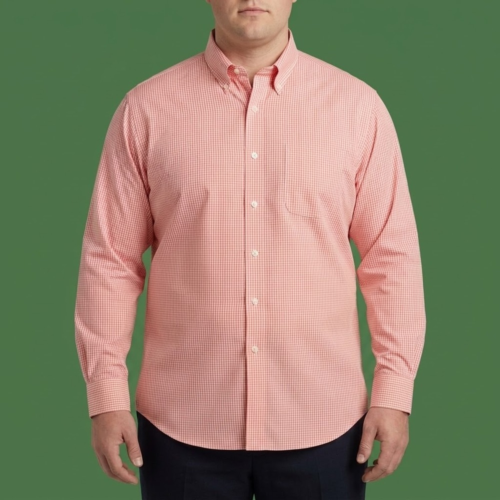 Brooks Brothers Mens 16 1/2-4 Pink Gingham Cotton Button Down Dress Shirt